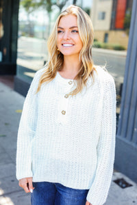 Casual Living Loose Knit Henley Button Sweater in White