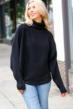 Load image into Gallery viewer, Lady In Black Ribbed Turtleneck Dolman Sweater

