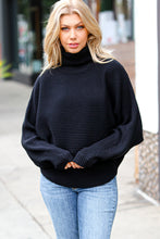 Load image into Gallery viewer, Lady In Black Ribbed Turtleneck Dolman Sweater
