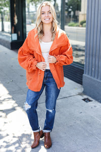 Beautiful You Cinched Waist Zip Up Fleece Jacket in Rust