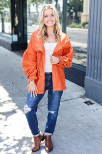 Beautiful You Cinched Waist Zip Up Fleece Jacket in Rust