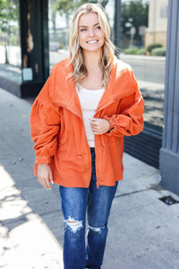 Beautiful You Cinched Waist Zip Up Fleece Jacket in Rust