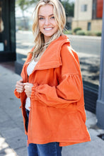 Load image into Gallery viewer, Beautiful You Cinched Waist Zip Up Fleece Jacket in Rust
