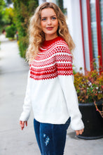 Load image into Gallery viewer, Feeling Festive Ivory &amp; Red Fair Isle Mock Neck Sweater
