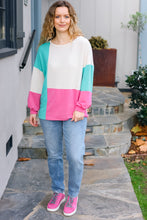 Load image into Gallery viewer, The Slouchy Mint &amp; Pink Drop Shoulder Terry Color Block Top
