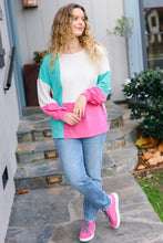 Load image into Gallery viewer, The Slouchy Mint &amp; Pink Drop Shoulder Terry Color Block Top
