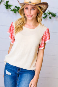 Led By Dreams Textured Floral Ruffle Sleeve Top