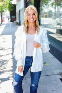 Beautiful You Fringe Detail Knit Cardigan in Ivory