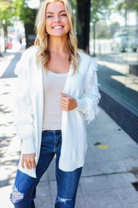 Beautiful You Fringe Detail Knit Cardigan in Ivory