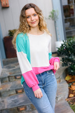 Load image into Gallery viewer, The Slouchy Mint &amp; Pink Drop Shoulder Terry Color Block Top
