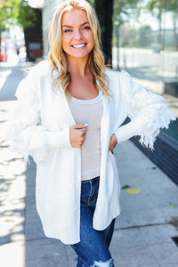 Beautiful You Fringe Detail Knit Cardigan in Ivory