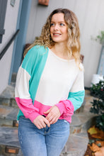 Load image into Gallery viewer, The Slouchy Mint &amp; Pink Drop Shoulder Terry Color Block Top
