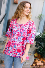 Load image into Gallery viewer, Feeling Femmi Pink &amp; Fuchsia Floral Peplum Woven Top
