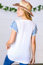 Load image into Gallery viewer, Denim &amp; White Floral Short Flutter Sleeve Top
