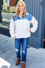 Load image into Gallery viewer, Good Vibes Denim &amp; Ivory Patchwork Sherpa Half Zip Pullover
