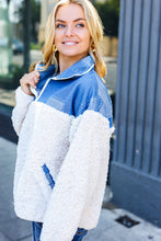 Load image into Gallery viewer, Good Vibes Denim &amp; Ivory Patchwork Sherpa Half Zip Pullover
