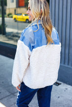 Load image into Gallery viewer, Good Vibes Denim &amp; Ivory Patchwork Sherpa Half Zip Pullover
