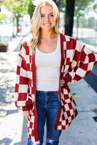 Can't Help But Love Rust Checkered Open Cardigan