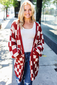 Can't Help But Love Rust Checkered Open Cardigan