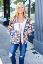 Load image into Gallery viewer, Bold Energy GreyFlower Power Sherpa Button Down Jacket
