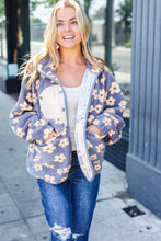 Load image into Gallery viewer, Bold Energy GreyFlower Power Sherpa Button Down Jacket
