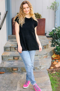 Best In Bold Dolman Ribbed Knit Sweater Top in Black