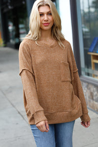 Stay Awhile Drop Shoulder Melange Sweater in Camel