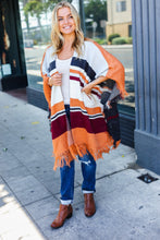 Load image into Gallery viewer, Follow Me Rust Multicolor Stripe Tassel Fringe Open Poncho
