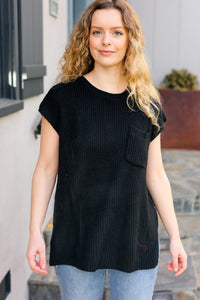 Best In Bold Dolman Ribbed Knit Sweater Top in Black