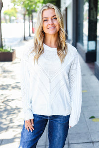 Casual Living Loose Knit Henley Button Sweater in White