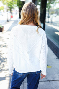 Casual Living Loose Knit Henley Button Sweater in White