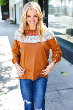 Load image into Gallery viewer, Rust Plaid &amp; Leopard Color Block Tone Hacci Pullover
