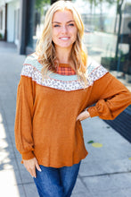 Load image into Gallery viewer, Rust Plaid &amp; Leopard Color Block Tone Hacci Pullover
