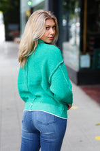 Load image into Gallery viewer, Chic Pursuits Chenille Raw Seam Mock Neck Sweater in Kelly Green
