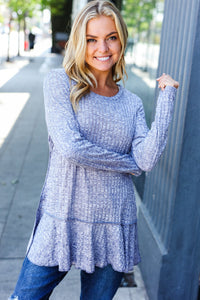 Navy Two Tone Wide Rib Tunic Top