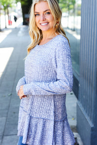 Navy Two Tone Wide Rib Tunic Top