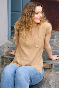 Best In Bold Dolman Ribbed Knit Sweater Top in Taupe