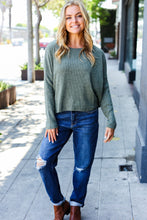 Load image into Gallery viewer, Olive Ribbed Dolman Cropped Sweater
