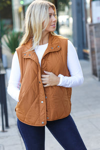 Layer Up High Neck Quilted Puffer Vest in Camel