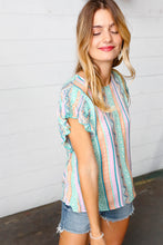 Load image into Gallery viewer, Roll the Credits Boho Stripe Smocked Ruffle Frill Sleeve Top
