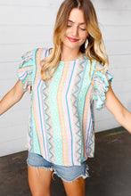 Load image into Gallery viewer, Roll the Credits Boho Stripe Smocked Ruffle Frill Sleeve Top
