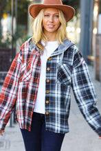 Load image into Gallery viewer, All Put Together Plaid Colorblock Hoodie Shacket
