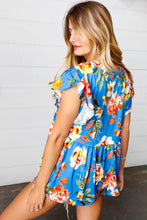Load image into Gallery viewer, The Blue Hawaiian Floral Print Ruffle Sleeve Babydoll Top
