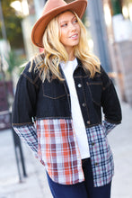 Load image into Gallery viewer, Seize The Day Black Denim &amp; Plaid Cut Edge Shacket
