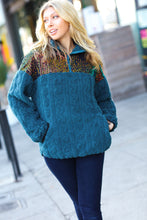 Load image into Gallery viewer, Going With You Teal Sequin &amp; Sherpa Half Zip Pullover
