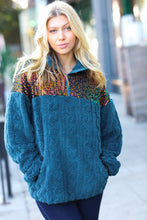 Load image into Gallery viewer, Going With You Teal Sequin &amp; Sherpa Half Zip Pullover
