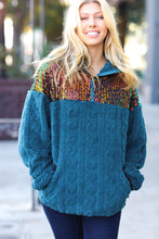 Load image into Gallery viewer, Going With You Teal Sequin &amp; Sherpa Half Zip Pullover
