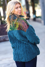 Load image into Gallery viewer, Going With You Teal Sequin &amp; Sherpa Half Zip Pullover
