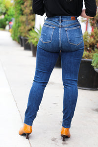 Stand Out Dark Denim High Rise Skinny Fit Button Fly Jeans by Judy Blue