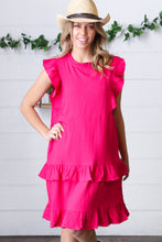 Load image into Gallery viewer, French Rose Tiered Ruffle Crinkle Dress
